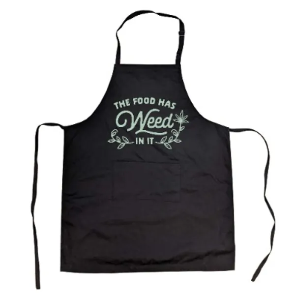 Crazy Dog T-Shirts Cookout Apron The Food Has Weed in It Funny 420 Marijuana Smock (Black) - Black; One Size