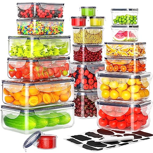 40 PCS Food Storage Containers with Lids Airtight (20 Containers & 20 Lids), Plastic Storage Meal Prep Container-Stackable 100% Leakproof & BPA-Free Organization and Storage Sets, Lunch Containers - Transparent-20