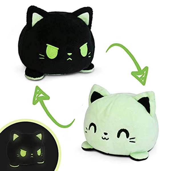 TeeTurtle - The Original Reversible Cat Plushie - Glow in the Dark - Cute Sensory Fidget Stuffed Animals That Show Your Mood - Glow in the Dark Cat - Cat Plushie