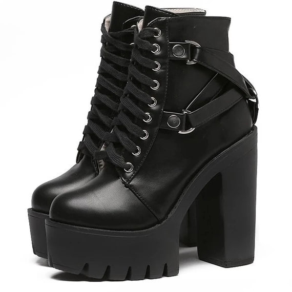 Belted Combat Boots - black / 9