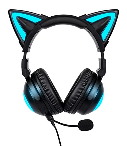 Axent Wear New Edition Wireless Cat Ear Headphones (12 Color Changing) 3.5mm Jack, Bluetooth&Wired Connection (Black) - Black