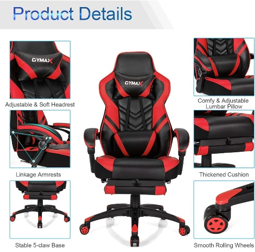 Ergonomic Gaming Chair with Footrest