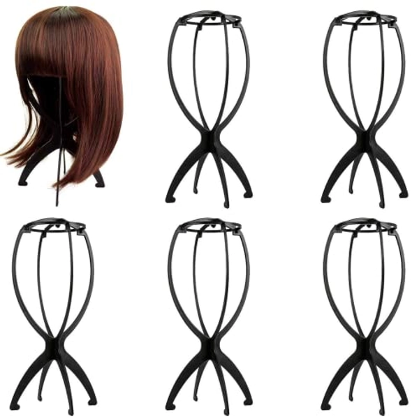 6 Pack Wig Stand for Wigs, Portable Wig Head Stands Collapsible Wig Holders for All Wigs and Hats 13.8 Inches Diy Hair Style Accessories
