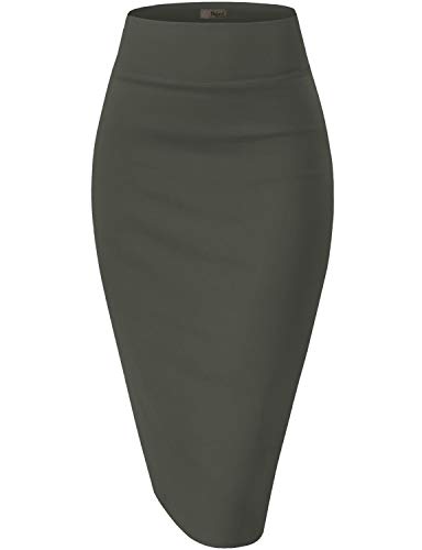 Hybrid & Company Women Premium Nylon Ponte Stretch Office Pencil Skirt High Waist Made in The USA below Knee - Small - 1073t-gunmetal