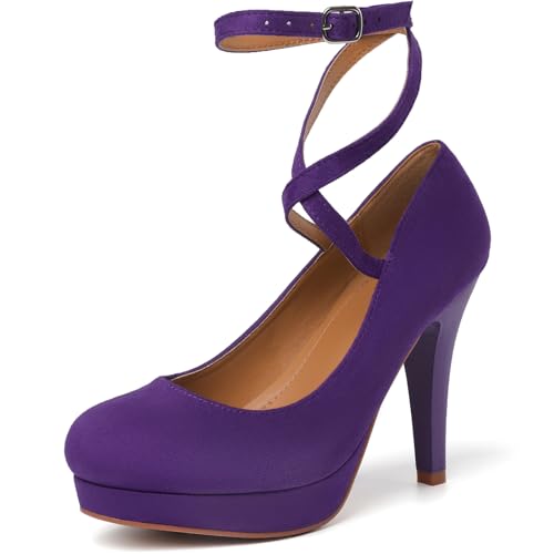 Mostrin Fashion Vintage Womens Small Bowtie Platform Pumps Ladies Sexy High Heeled Shoes - 6.5 - Purple