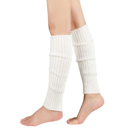 Zando Womens Fashion Leg Warmers Adult Junior 80s Ribbed Knitted Long Socks for Party Sports Casual Socks - One Size A White