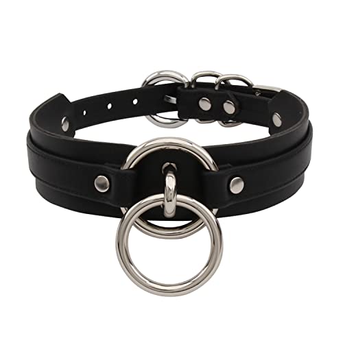 Lookook Fashion O-Ring Faux Leather Choker Necklaces Collar For Womens - Black Silver
