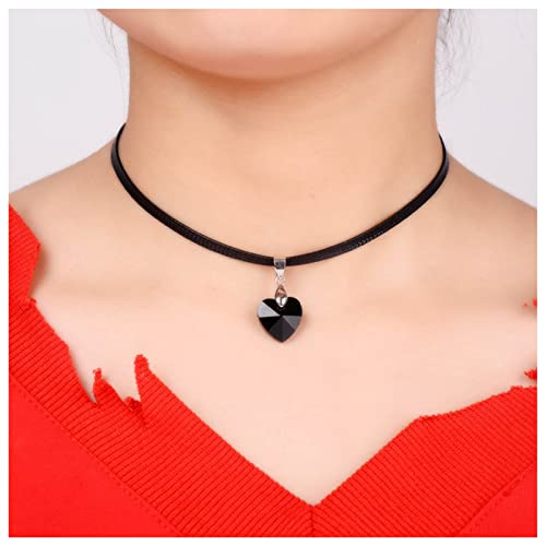 Erimberate Punk Leather Choker Necklace Enamel Heart Necklace Choker Black Leather Cord Necklace Gothic Suede Cord Necklace Choker Jewelry for Women and Girls