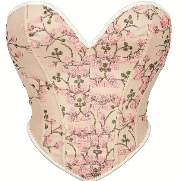 Floral Embroidery Strapless Corset, Push Up Slimming Lace Up Body Shaper, Women&#39;s Lingerie &amp; Shapewear