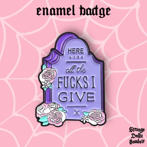 Here Lies Tombstone enamel badge pin, pastel goth, Halloween, Strange Dollz Boudoir