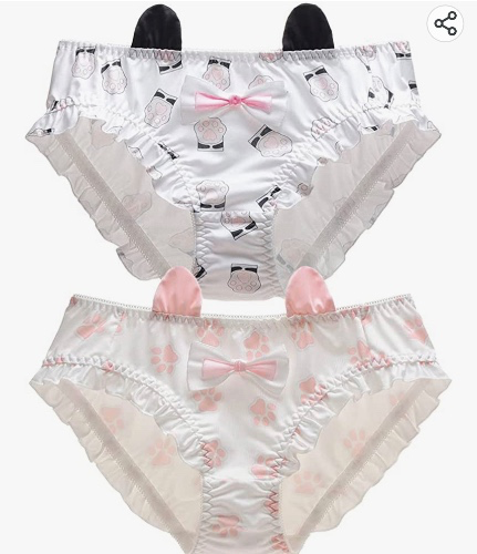 KINCOSONE Womens Bikini Panties Japanese Lingerie Briefs 2 Pack Kawaii Cosplay Underwear - Dark Pink and White Tranparent