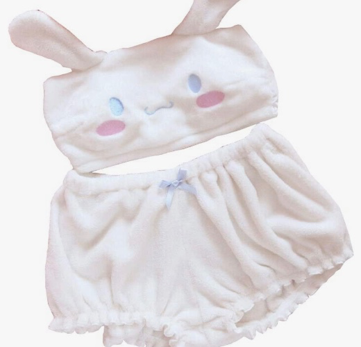 BZB Kawaii Anime Cute Pajamas Set for Women Sweet Lovely Velvet Tube Top and Shorts Sleepwear Suits - White-01 X-Large