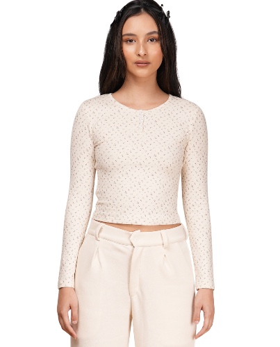 Wild Flower Long Sleeve Button Tee | M-L