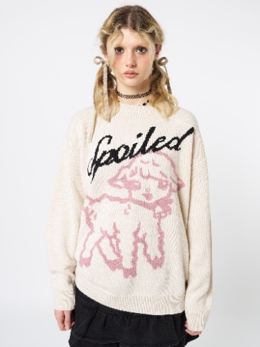 Spoiled Sheep Graphic Knitted Sweater | L / Cream