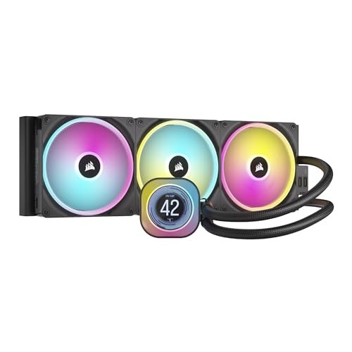 CORSAIR iCUE Link H170i LCD Liquid CPU Cooler - 420mm AIO - QX140 RGB Fans - 2.1” IPS LCD Screen - Fits Intel LGA 1700, AMD AM5 - iCUE Link System Hub Included - Black - Black - 420mm AIO