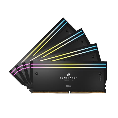 CORSAIR Dominator Titanium RGB DDR5 RAM 96GB (4x24GB) 6400MHz CL32 Intel XMP iCUE Compatible Computer Memory - Black (CMP96GX5M4B6400C32) - 96GB (4x24GB) - Black