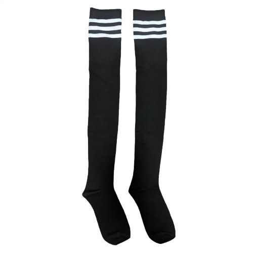 Black Stripped Thigh High Compression Socks - XXL
