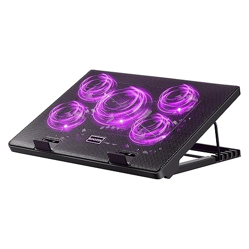 Kootek Laptop Cooling Pad, Laptop Cooler with 5 Quiet Fans for 12"-17" Computer PC Notebook Gaming Laptop Fan, Height Adjustable Laptop Cooling Stand Laptop Accessories (Purple) - Purple
