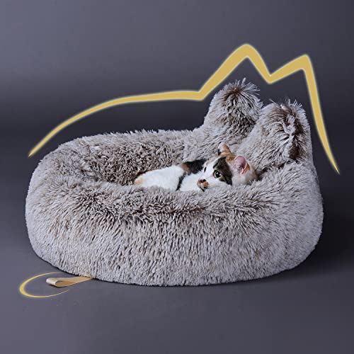 Lazy Rabbit Upgrade Cat Dog Bed |Calming and Cozy Cat Bed for Indoor Cats | Large Fluffy & Warming Cat Beds | Washable, Plush and Modern Beds & Furniture | Donut-Shaped,Gradual Brown Color,24inch - 24 inch bed only - Gradual Brown