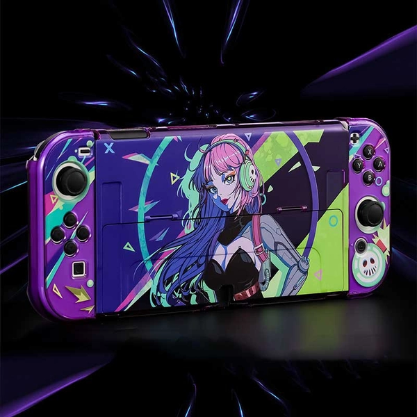 Neon Purple Sci-Fi Switch OLED Case Aesthetic OLED Cover