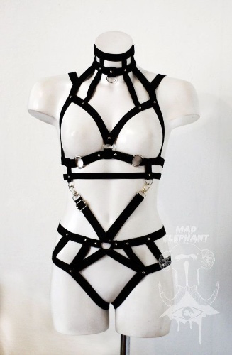 Two piece harness with 4 strap variations, elastic lingerie harness, bra and panties set
