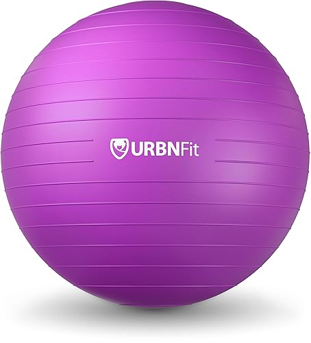 URBNFit Exercise Ball - Yoga Ball in Multiple Sizes for Workout, Pregnancy, Stability - Anti-Burst Swiss Balance Ball w/Quick Pump - Fitness Ball Chair for Office, Home, Gym - Purple - 26 Inch