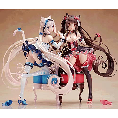 RIZWELLA Ecchi Figure NEKOPARA Vanilla/Chocola 1/7 Ver. Standing Chair, Detachable Clothes, Cute Outlet Big Breast Girl Anime Figure Statue H 9.45 Inch PVC Model - Chocolate + Vanilla
