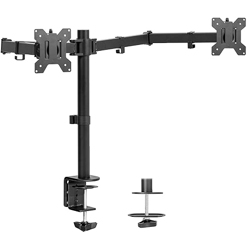 VIVO Dual Ultrawide Monitor Desk Mount, Heavy Duty Fully Adjustable Steel Stand, Holds 2 Computer Screens up to 38 inches and Max 22lbs Each, Black, STAND-V038 - Black - 13" - 38"