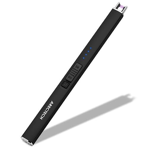 ARECTECH Electric Candle Lighter with Type-C Cable Birthday Gift for Man Women Wife Rechargeable Plasma Arc Lighters for Candle Camping Kitchen Stove Black - Black