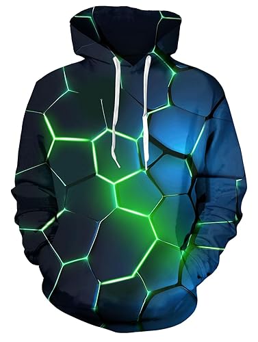 Ahegao Unisex Novelty Hoodies for Men 3D Printed Graphics Fleece Pockets Pullover Sweatshirts Christmas Halloween - 1 Navy Blue Green - XX-Large
