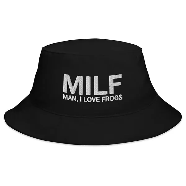 Milf Man I Love Frogs Embroidered Bucket Hat Funny Frog Animal Lover Gift - Black