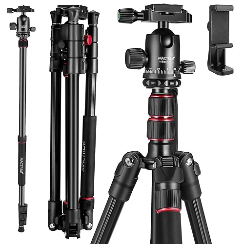 MACTREM 84" Camera Tripod, DSLR Tripod Heavy Duty for Travel, 360 ° Ball Head Professional Aluminum Tripod & Monopod with Carry Bag Compatible with Canon Nikon Binoculars Laser Telescope, 33lb Load - 80inch