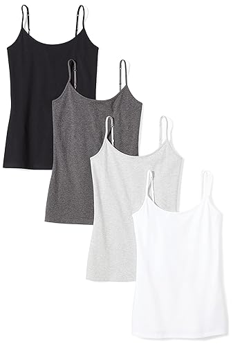Amazon Essentials Women's Slim-Fit Camisole, Pack of 4 - X-Small - Black/Charcoal Heather/Light Grey Heather/White