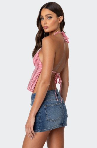 Charmaine Open Back Gingham Top | RED / S