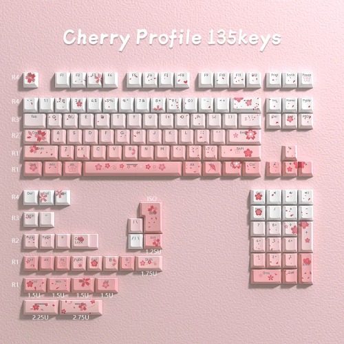 Sakura Blossom Backlit Key Caps Full Set - Cherry Top 135 keys