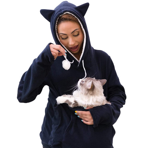 KangaKitty Hoodies Pet Holder Cat Dog Large Pouch Pocket Carriers Pullover with Cat Print Sweatshirt (XX-Large) - XX-Large Blue