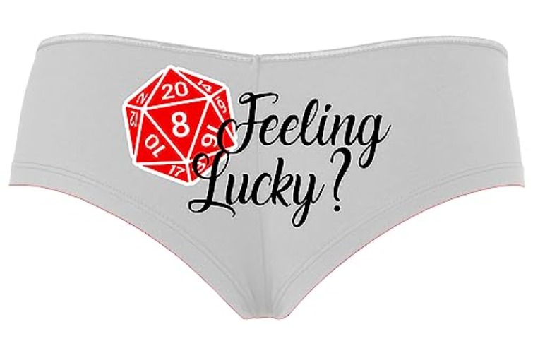 Knaughty Knickers Feeling Lucky D20 DnD Dice Die RPG Gamer Girl White Boyshort Panties Sexy Underwear - XX-Large - White