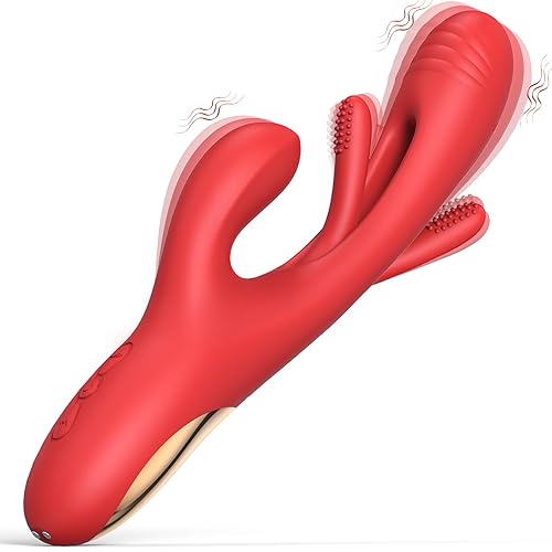 Vibrator Dildo Rabbit Sex Toys-LOVENOTE G Spot Vibrator Massager for Women Clitoral Nipple Stimulation, 3 in 1 Sex Toys with 14 Vibration & 7 Tongue Licking Flapping, Adult Sex Toys (Red) - Red