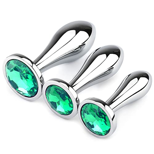 Anal Butt Plug, 3Pcs Set Metal Anal Butt Plug Sex Toy with Crystal Diamond Beginner Anal Toy for Adult Unisex (Green) - green