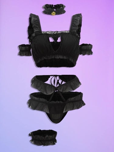 Kawaii Cut Out Ruffle Trim Lingerie Set & Choker