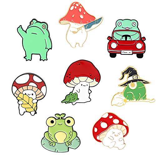 8 Pcs Cute Frog Enamel Pins, Cute Mushroom Pins, Lapel Badges, Cartoon Plant Enamel Pin Sets, Funny Button Pins, Backpacks, Hats, Accessories (Frog mushroom)