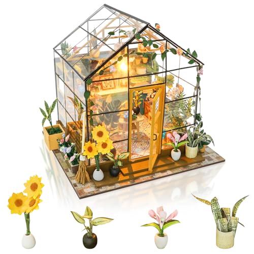 GuDoQi DIY Miniature Dollhouse Kit, Tiny House kit with Furniture, Miniature House Kit 1:24 Scale, Handmade Gift for Birthday Christmas'Day, Sunshine Flower House - Sunflower Shop