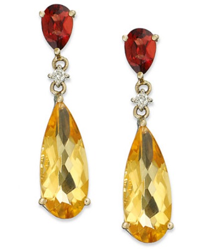 14k Gold Earrings, Citrine (5 ct. t.w.), Garnet (1 ct t.w.) and Diamond Accent Pear Drop Earrings - Macy's 