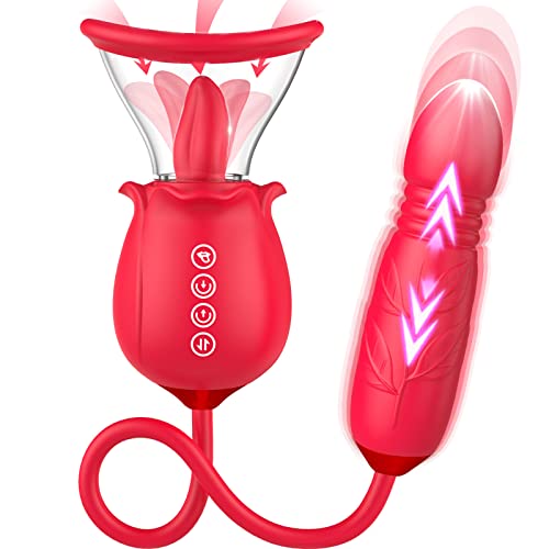 Rose Sex Toy for Womens Sex - 3in1 Upgrade Rose Sex Stimulator for Women with 7 Tongue Licking & 3 Thrusting Vibrator Dildo Adult Sex Toys for Couples G Spot Vibrators Clitoral Nipple - Rose1-red
