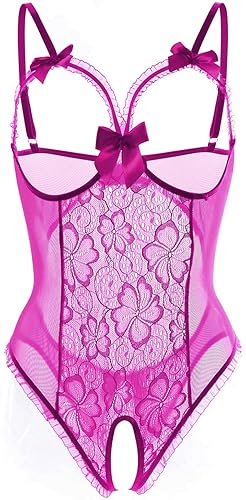 Lingerie for Women Sexy Teddy One-Piece Lace Babydoll Bodysuit Nightie Plus Size - XX-Large - Purple