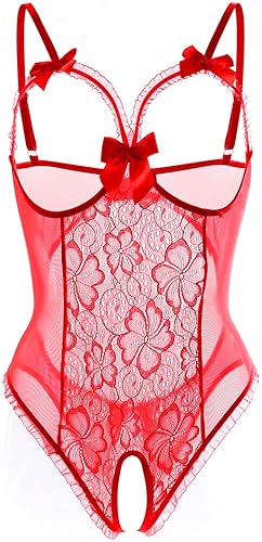 Lingerie for Women Sexy Teddy One-Piece Lace Babydoll Bodysuit Nightie Plus Size - XX-Large - Red
