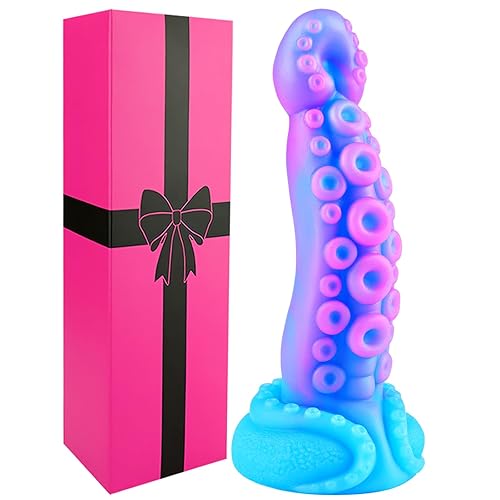 Realistic Monster Tentacle Octopus Dildo 2 Inch Wide, Silicone 8 Inch Extra Large Thick Girthy Anal Dildo Suction Cup, 7 Inch Creature Tapered Alien Dildo Fantasy Colorful Blue Sex Toy for Men Women - Blue