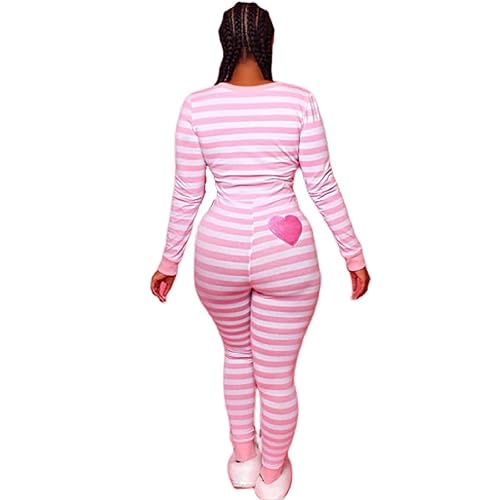 Women's V Neck Long Sleeve Jumpsuit Bodycon One Piece Pajamas Bodysuit Romper Sleepwear - X-Large - Ws-pink