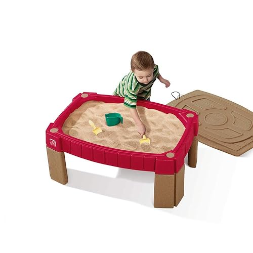 Step2 Naturally Playful Sand Table, Kids Sand Activity Sensory Table, 5 Piece Accessory Kit, Toddler Summer Outdoor Toys, 2+ Years Old - Brown/Maroon