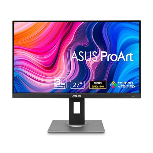 ASUS ProArt Display PA278QV 27” WQHD (2560 x 1440) Monitor, 100% sRGB/Rec. 709 ΔE < 2, IPS, DisplayPort HDMI DVI-D Mini DP, Calman Verified, Anti-glare, Tilt Pivot Swivel Height Adjustable, Black - 27" QHD DisplayPort Mini DP